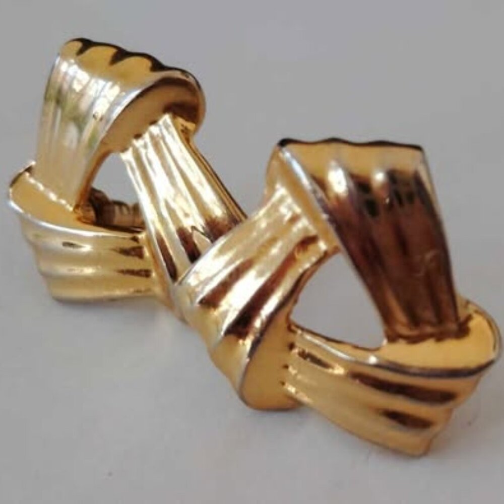 Monet Gold Tone Ribbon Triangle Earrings (gently used)